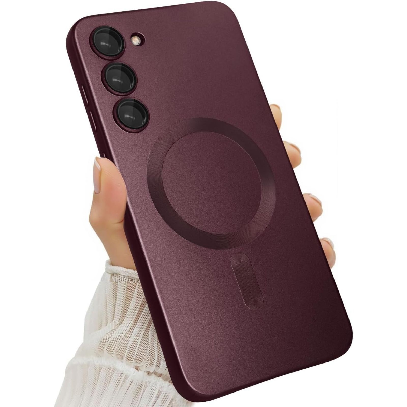 Magnetic Burgundy Slim Soft Silicone Case for Samsung Galaxy S23 Plus with Lens