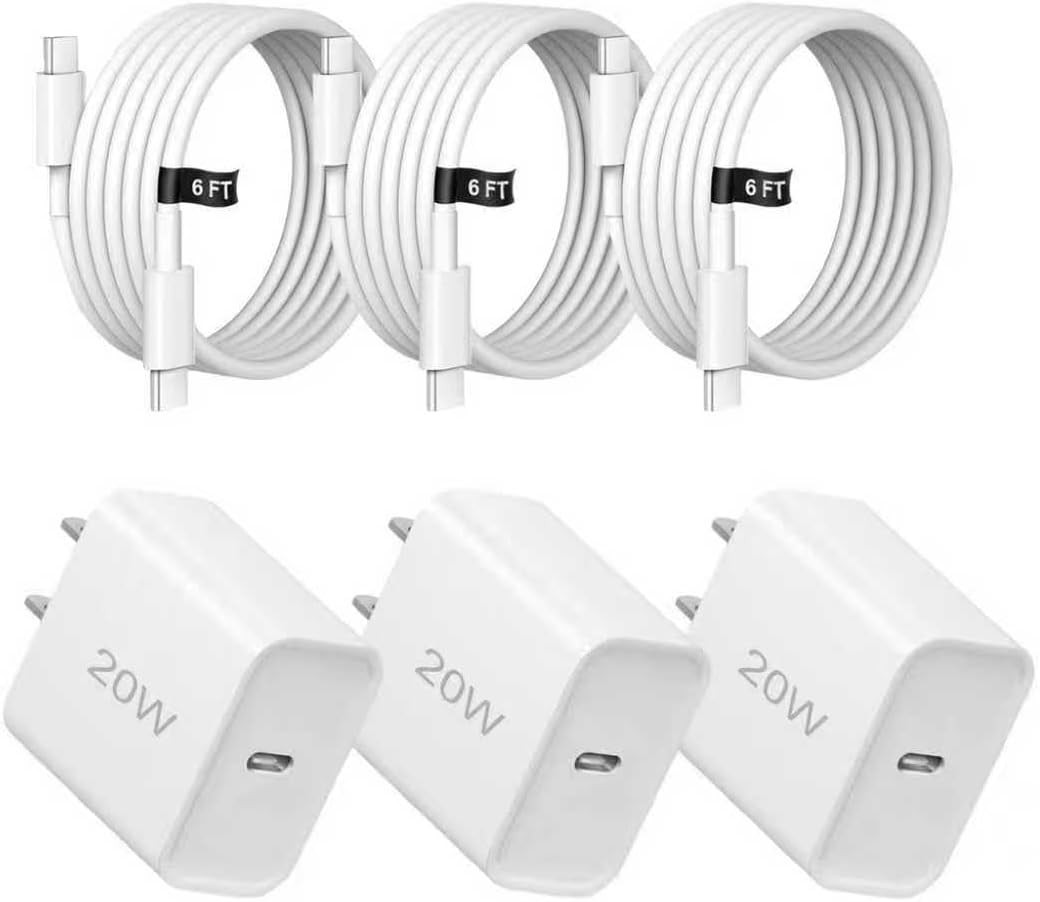 3 Pack 20W USB-C Fast Charger Adapter for iPhone 17/16/15
