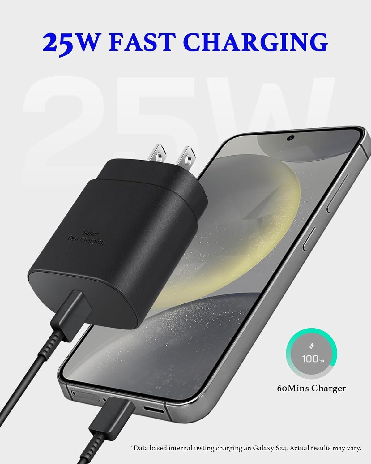 25W Fast Charging Type-C Charger Block 10ft for Galaxy S25/S24 Ultra