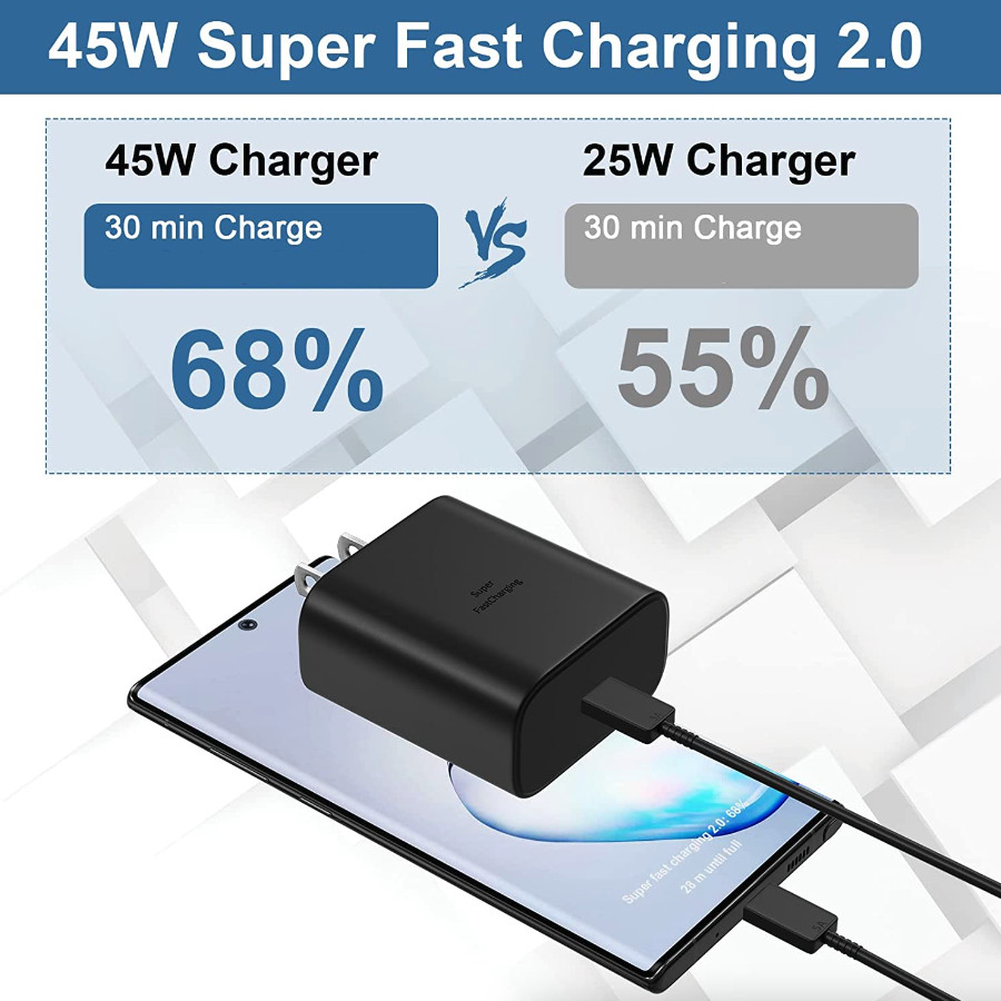 45W Fast Wall Charger Adapter 6ft Type-C Power Cable For Samsung S22 S21 S20 FE