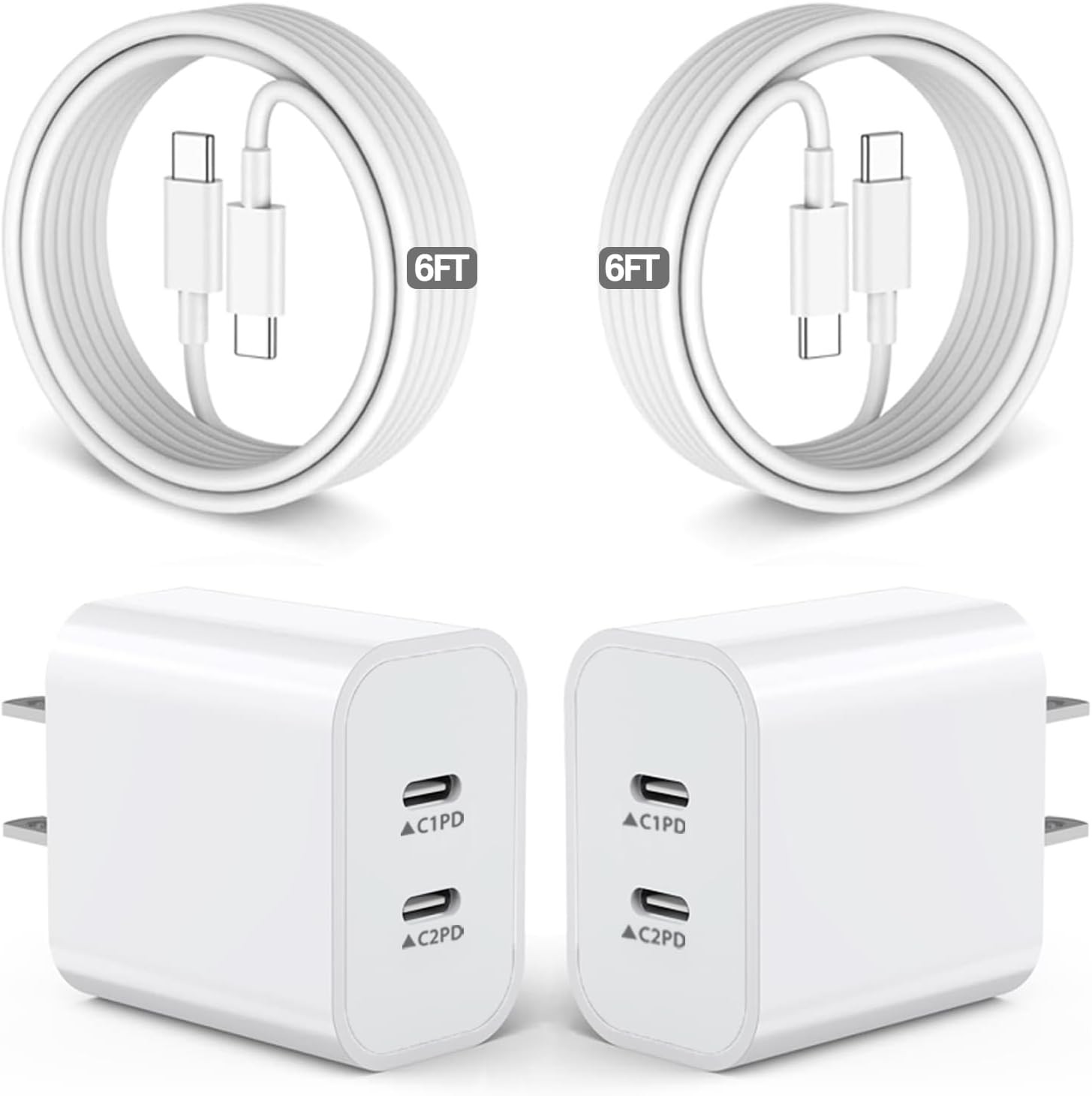 iPhone Charger Fast Charging, 2Pack Dual Port USB C Wall Chargers with 6FT Cable
