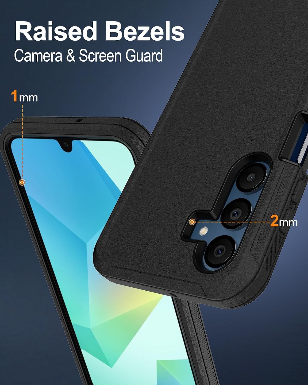 3-Layer Black Phone Case for Samsung Galaxy A16 5G, 16ft Drop Protection