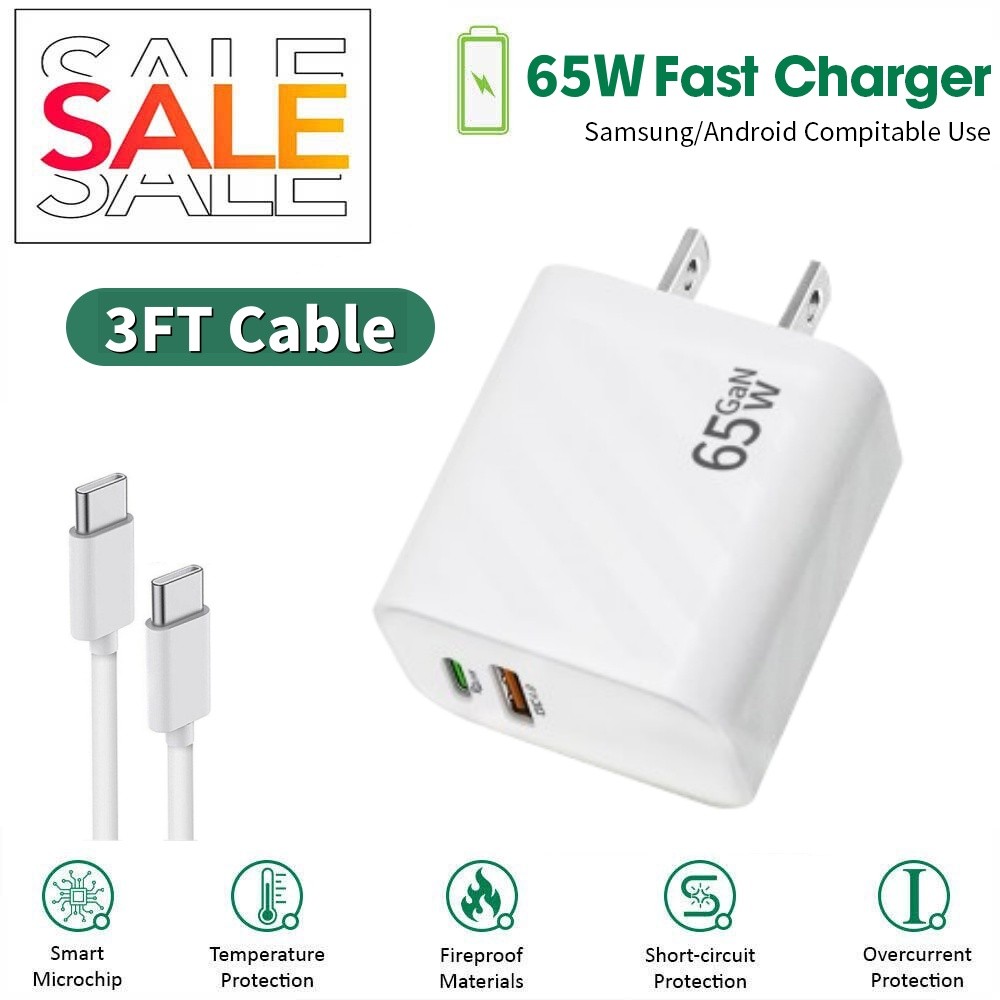 65W Power Fast Charger Adapt 3FT Cable For Samsung Galaxy S22 S23 S24 S21 A53