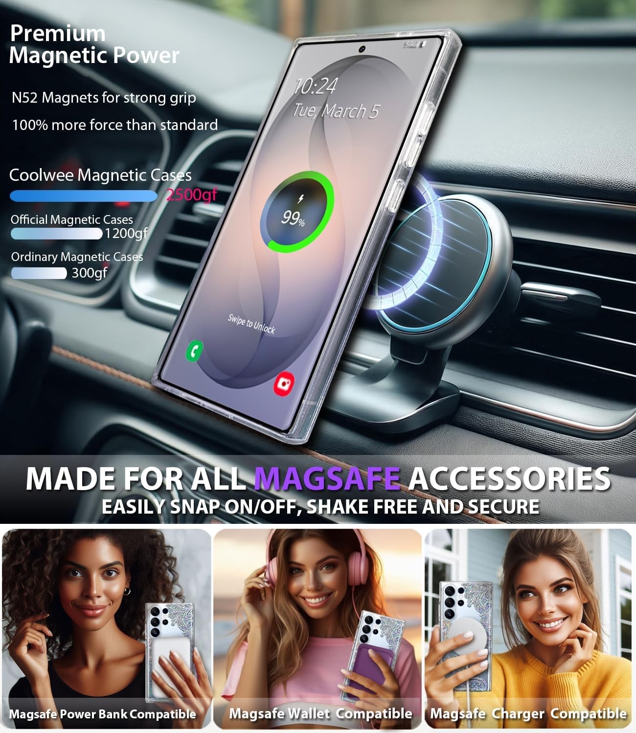 Magnetic for Samsung Galaxy S26 Ultra Case, Cute for Women Girls, 10FT Protectiv
