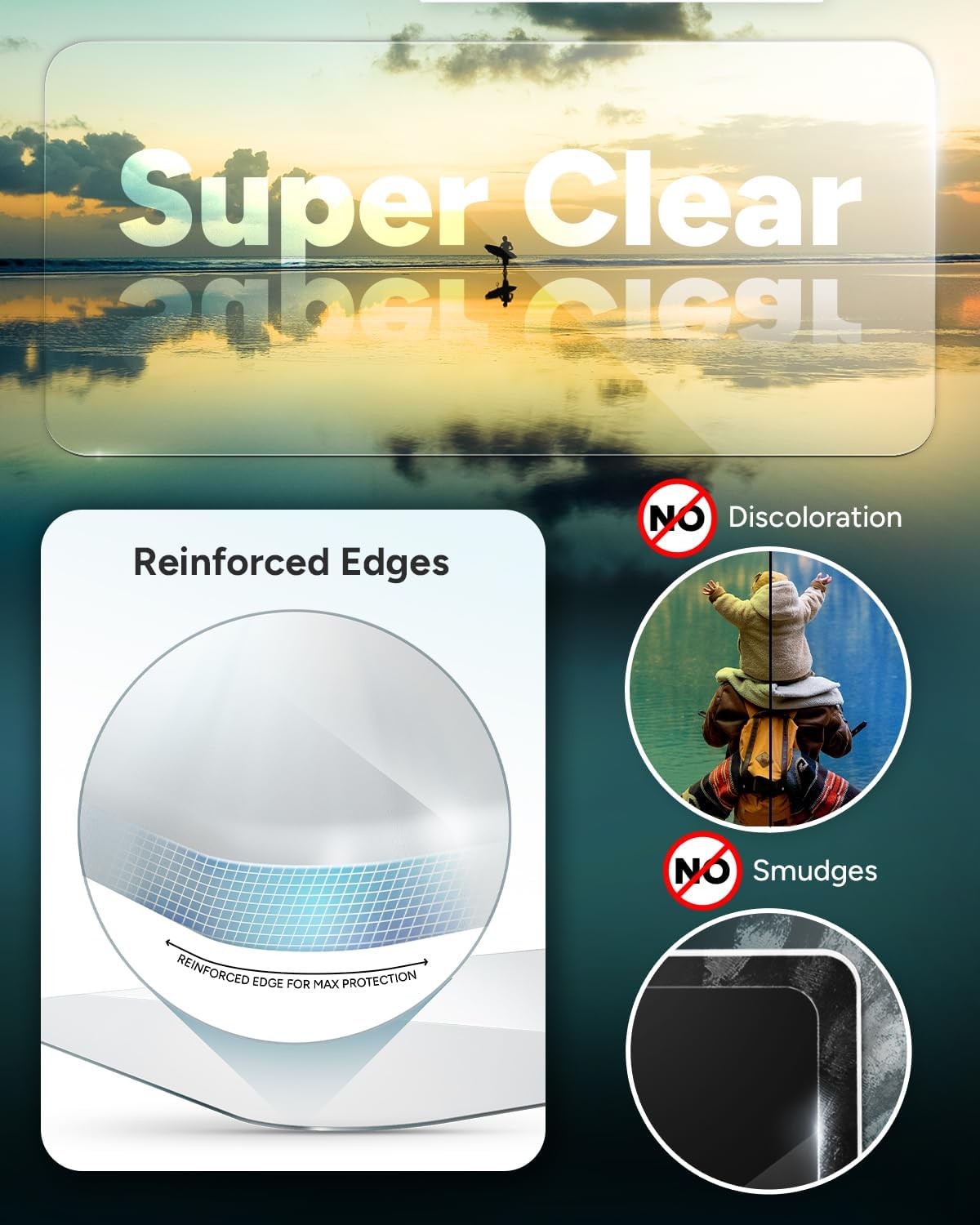 Reinforced Clear Glass+ Screen Protector for iPhone 15 Pro Max – 3X Strong, Easy