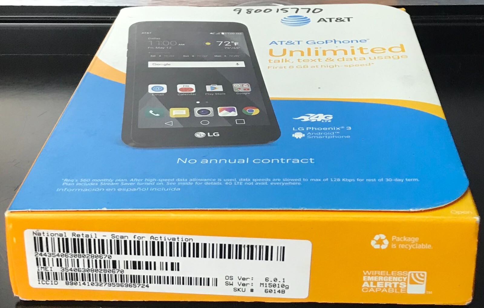 New AT&T GoPhone – LG Phoenix 3 4G LTE 16GB Memory Prepaid Cell Phone – Black
