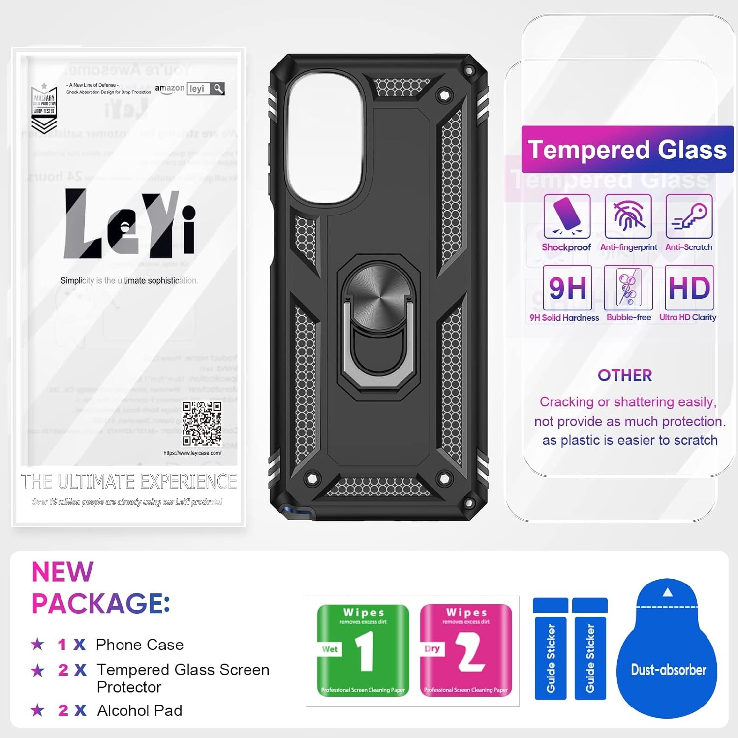 Moto G Stylus 5G 2022 Case with 2 Pcs Tempered Glass Screen Protector, Black