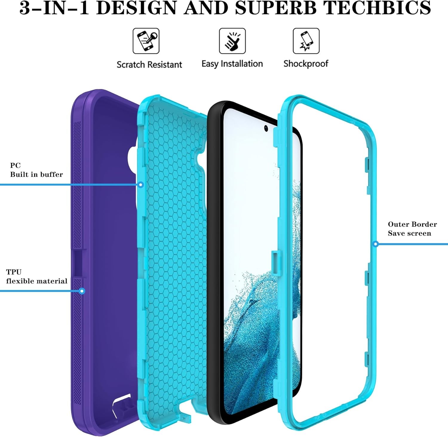 Samsung Galaxy S23 Plus Case with HD Screen Protector, Heavy Duty Shockproof Cov