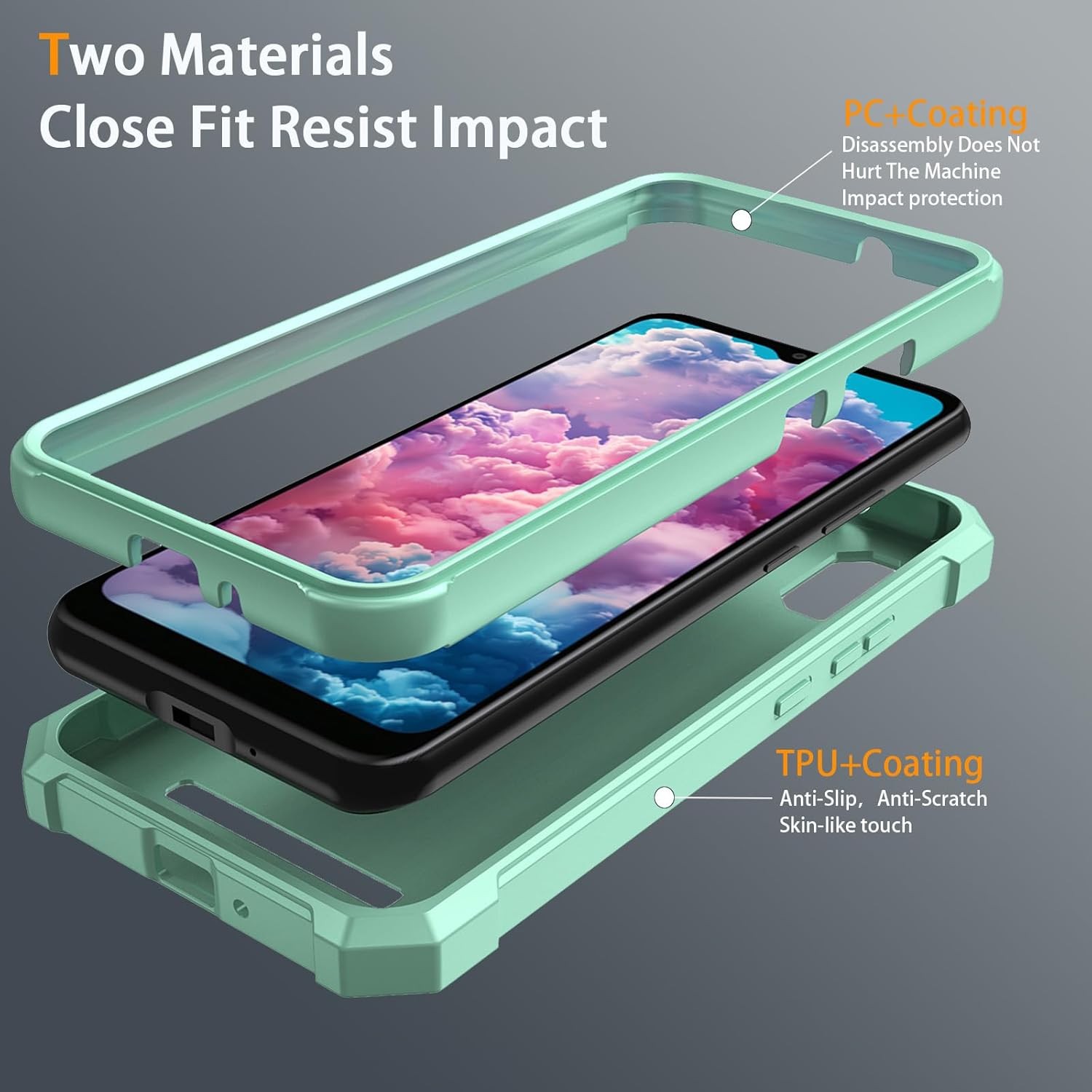 Cloud Mobile Stratus C8 Phone Case with Tempered Glass Screen Protector, Green