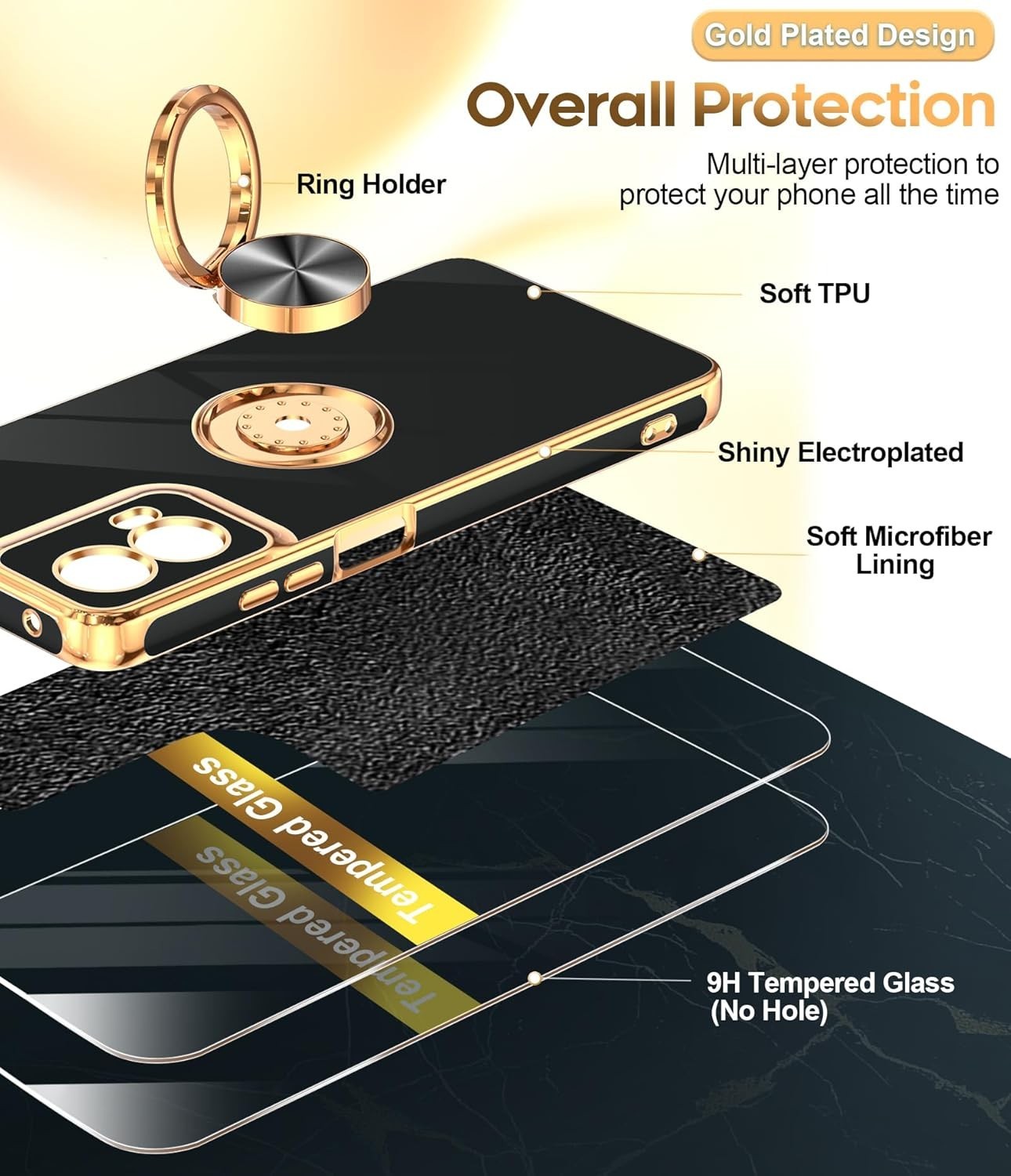 for Moto G-Stylus-5G-2024 Case with Tempered Glass Screen Protector, Rose Gold E