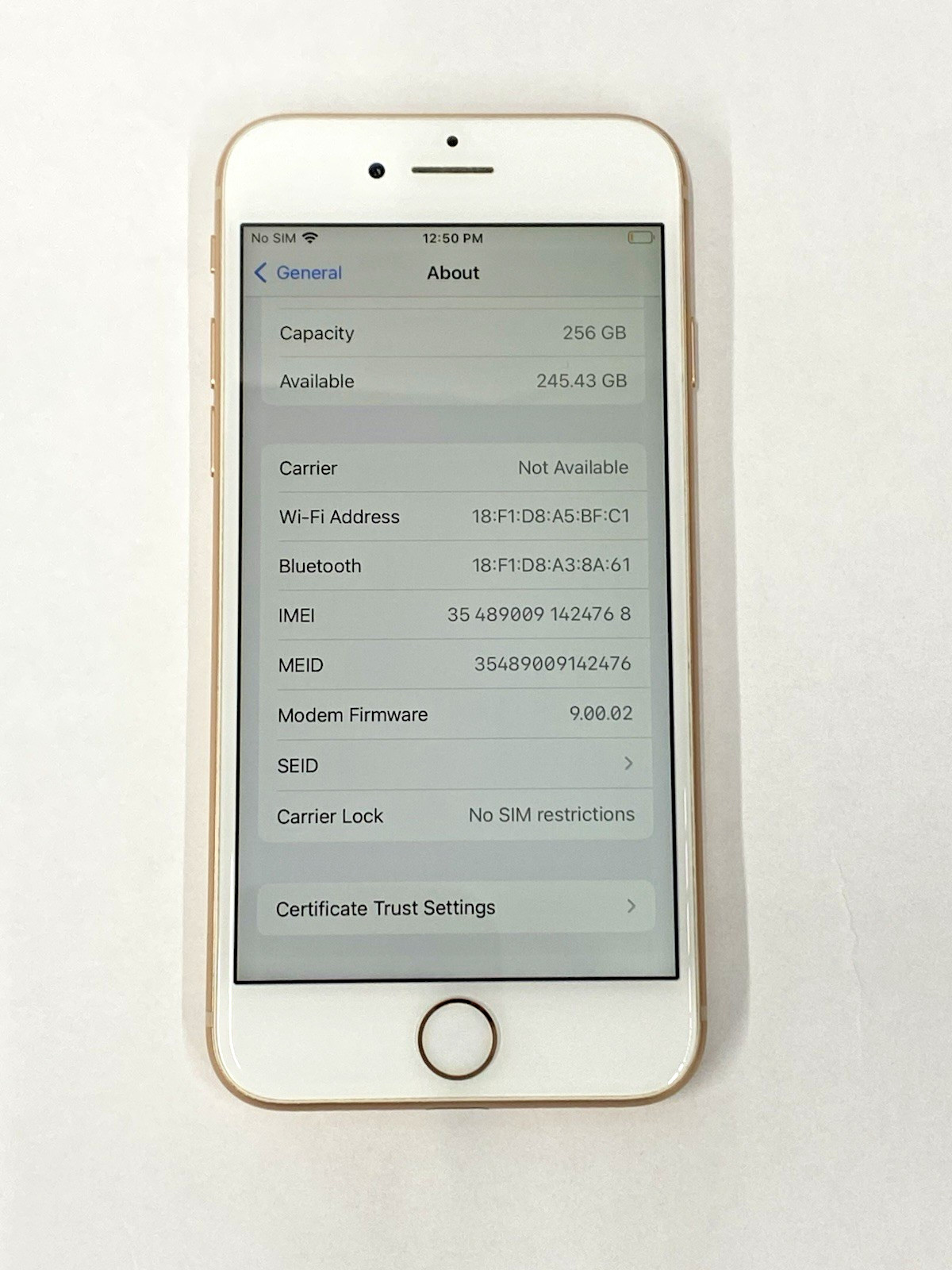Apple iPhone 8 256GB MQ802LL/A A1863 Rose Gold-NoCarrier-Unlocked-80% BATT-N384