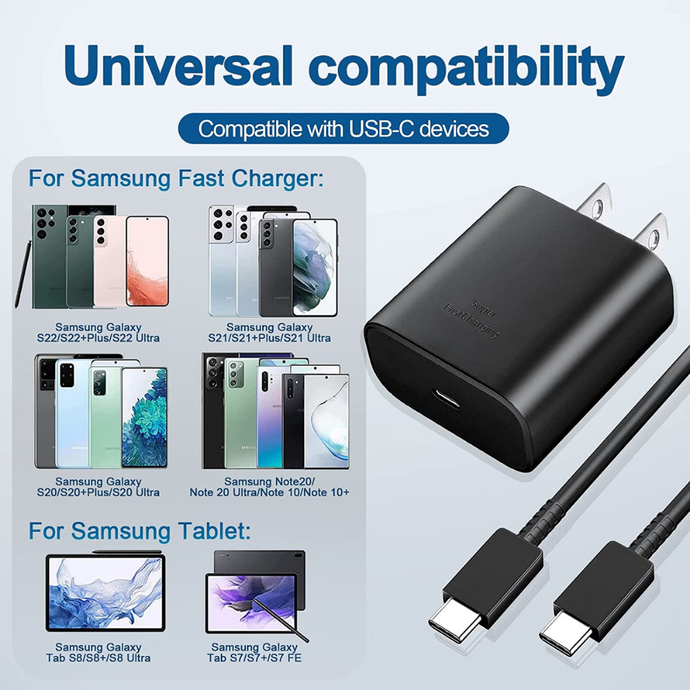 45W PD Super Fast Wall Charger USB-C Type C Cable For Samsung Galaxy S23 S22 S21
