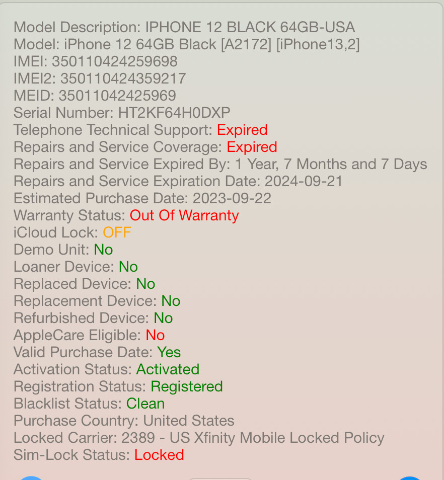 Apple iPhone 12 64GB Black A2172 Xfinity Bad Face ID #A91