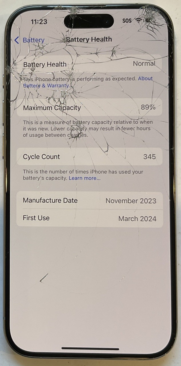 CRACKED DIGITIZER, GSM UNLOCKED iPhone 15 PRO, 128GB A2848 MTQP3LL/A FOR REPAIR