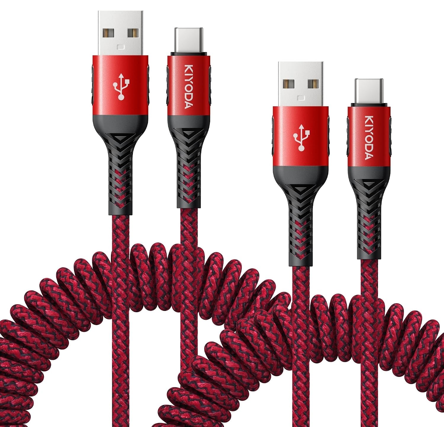 USB A to USB C Cable 3FT, 2Pack Coiled Braided USB to USB C Fast Charging Cord
