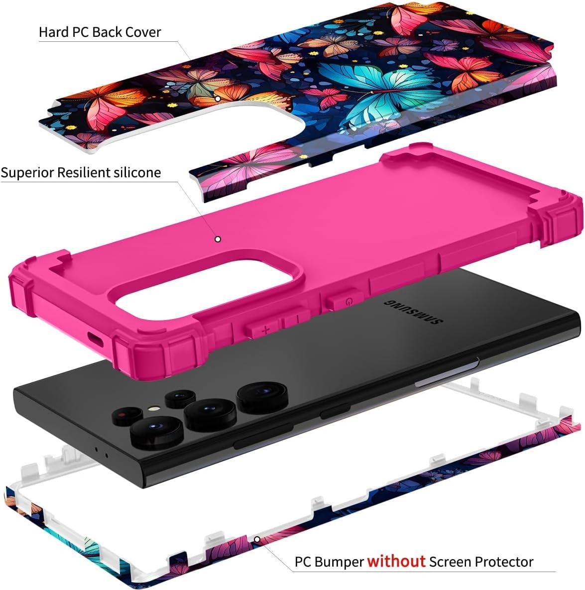 Heavy Duty Case & Soft Silicone Bumper for Galaxy S24 Ultra 6.8 Inch Shockproof
