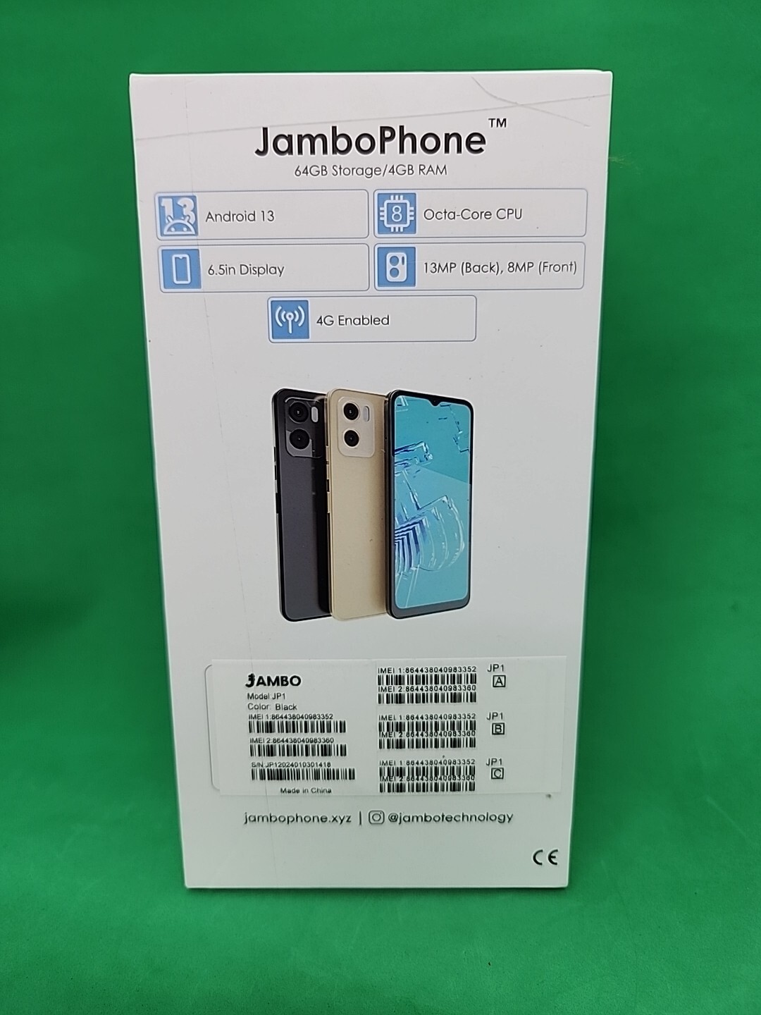 NEW Jambo SmartPhone Android 13 64GB Storage 4GB Ram. Black