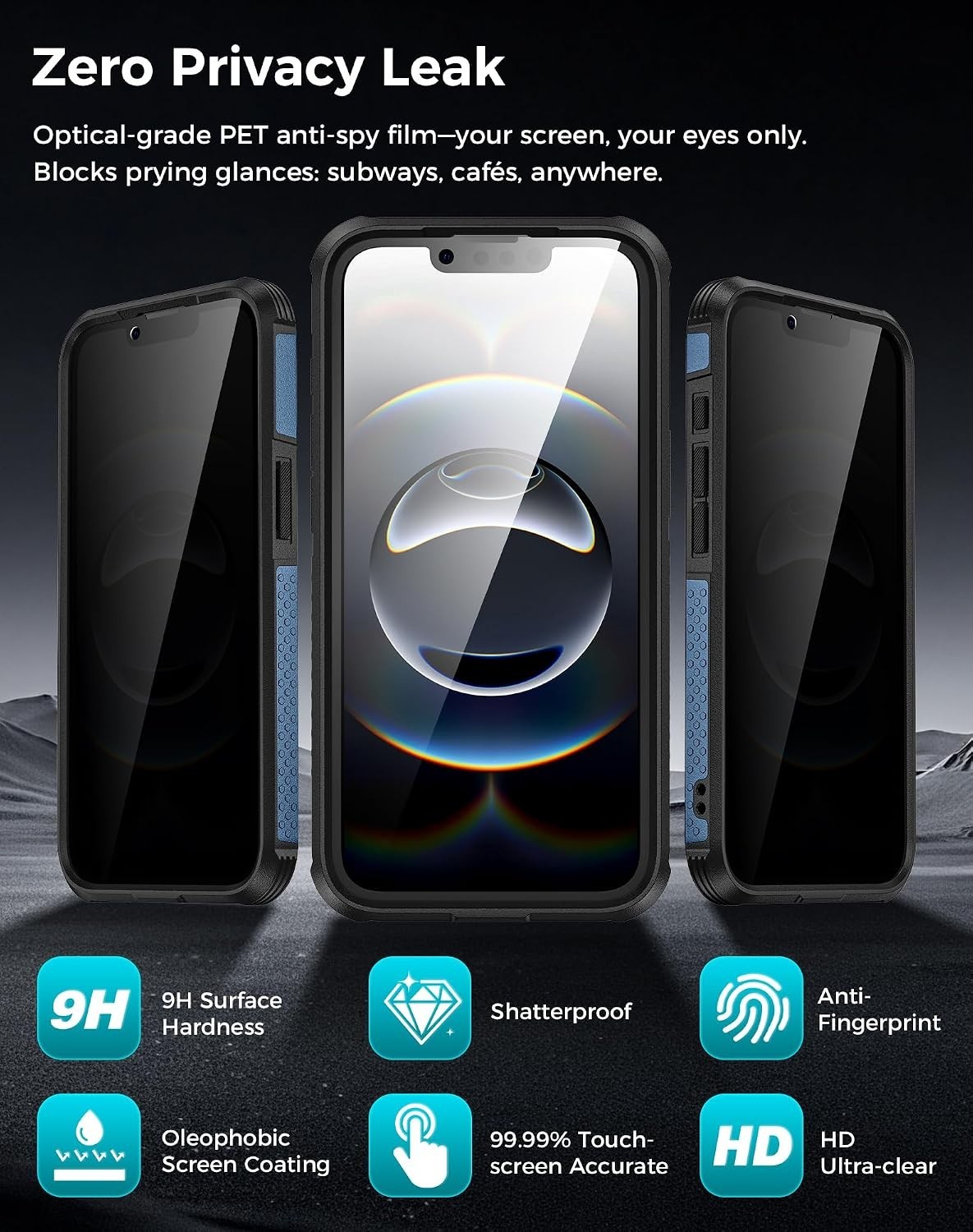 Case & Tempered Glass Screen Protector for iPhone 17e/16e Blue Privacy Shockproo