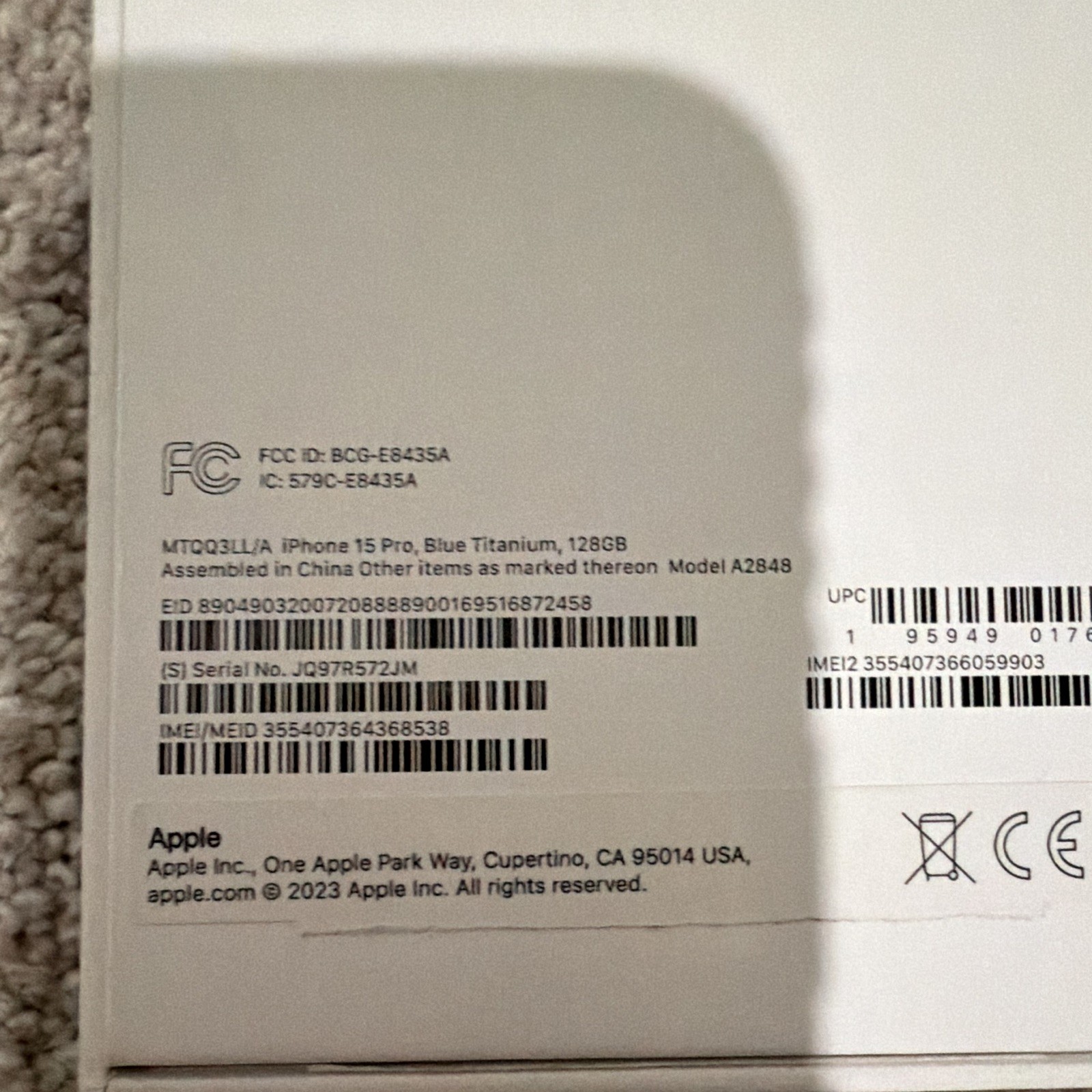Apple iPhone 15 Pro 128GB Blue Titanium