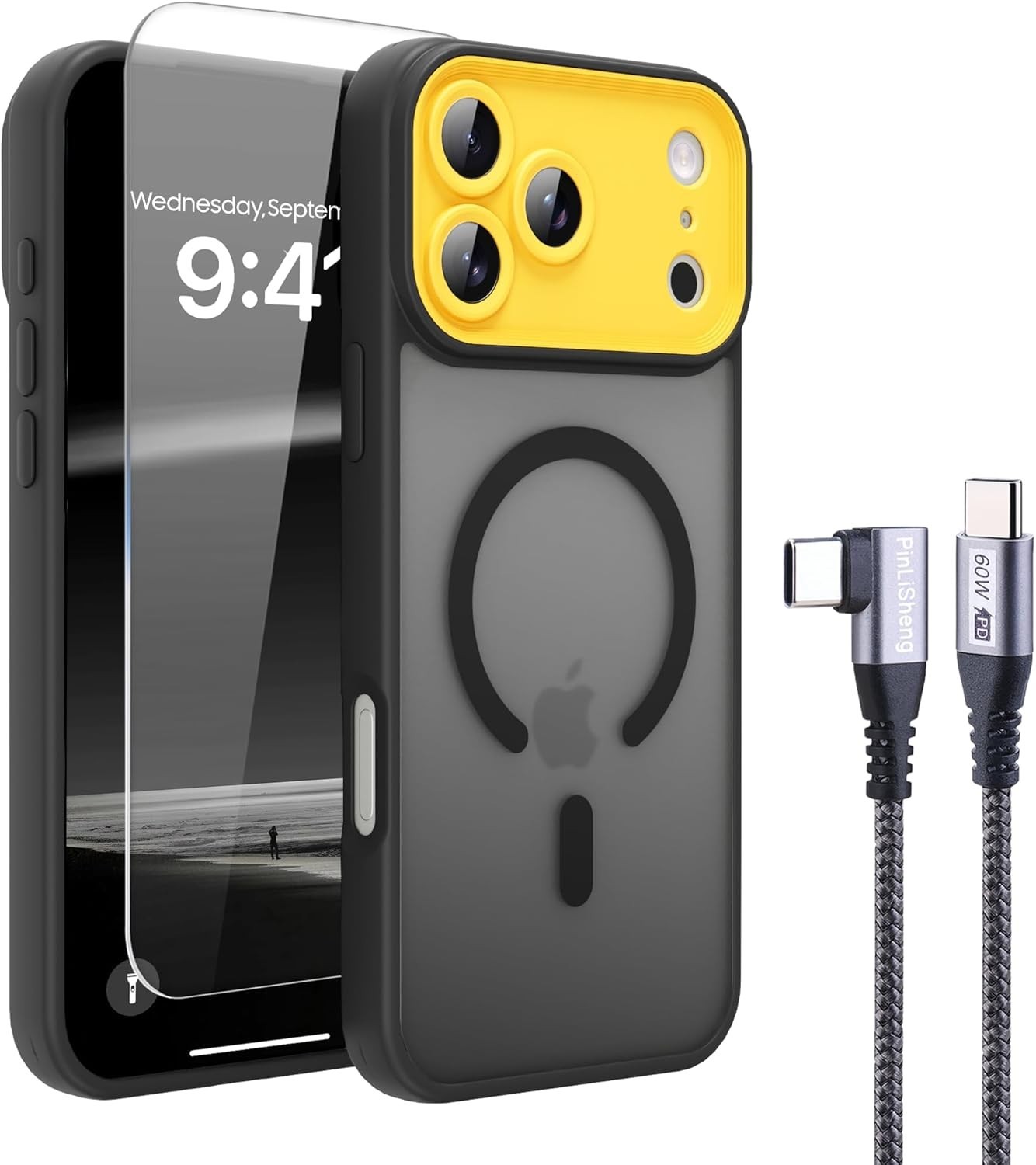 4 in 1 Magnetic for iPhone 17 Pro Case [with 1X Screen Protector, Braided Cable