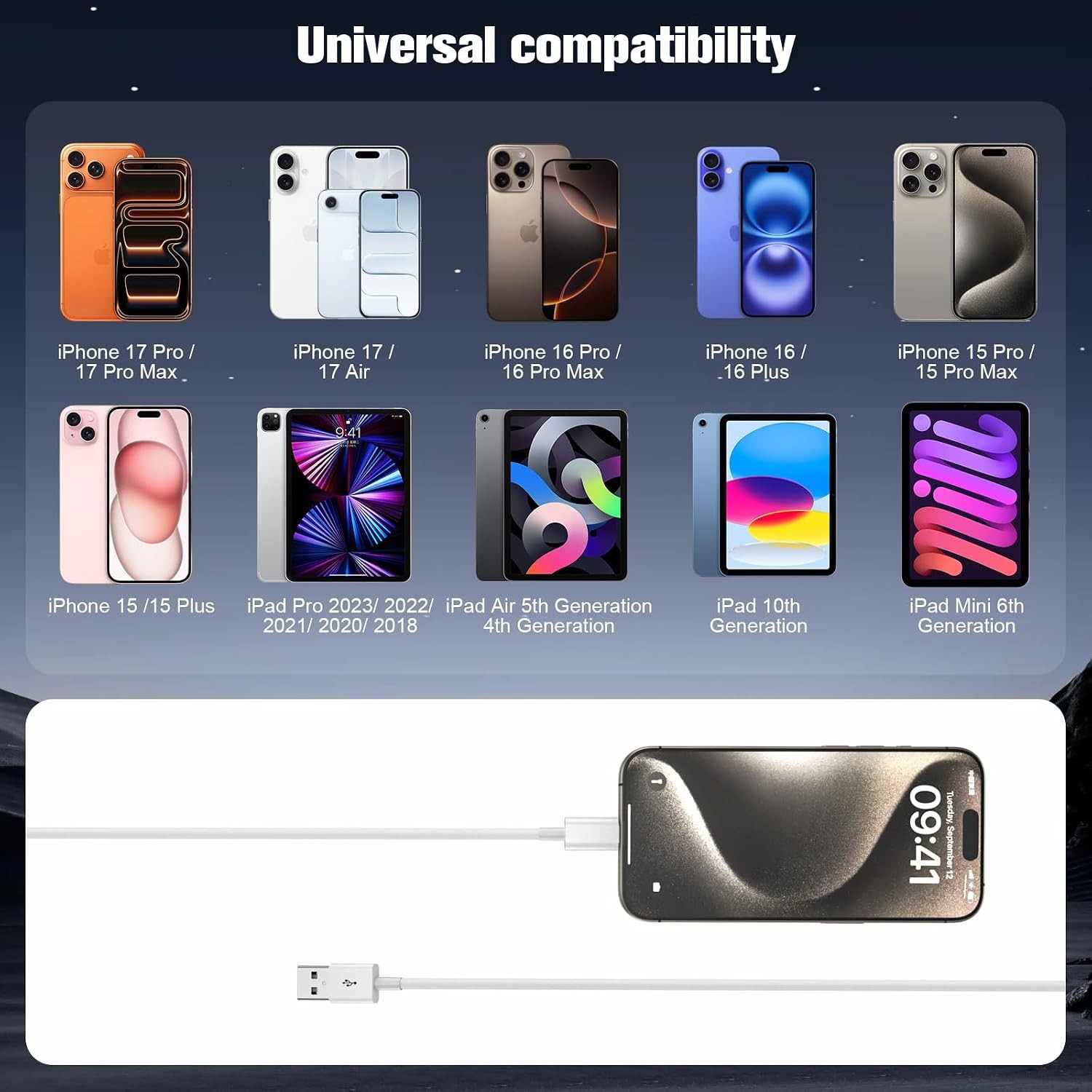3FT USB A to USB C Fast Charging Cable for iPhone 17/16/15 & iPad