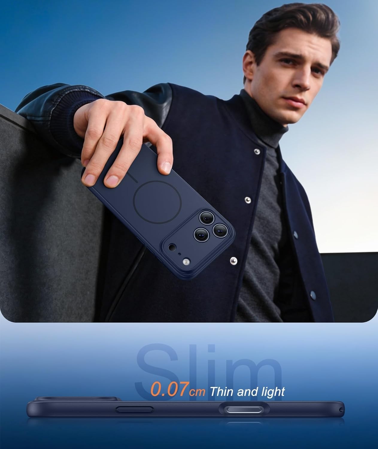 for iPhone 17 Pro Max Case Solid Blue Matte Magnetic Phone Screen Protector