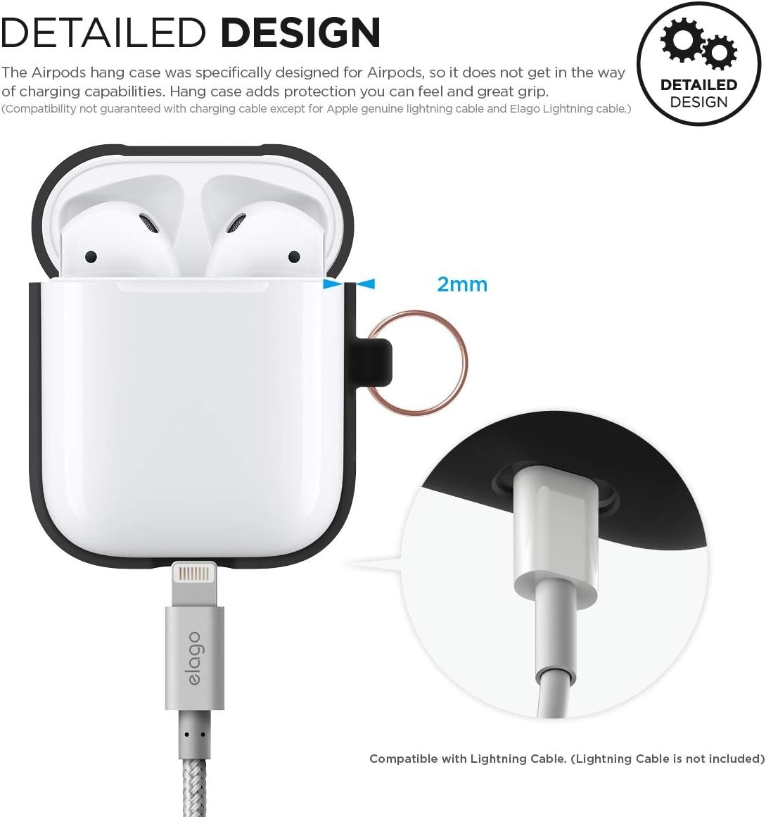 Silicone Case with Keychain for Apple AirPods Case 1 & 2, Front LED Visible