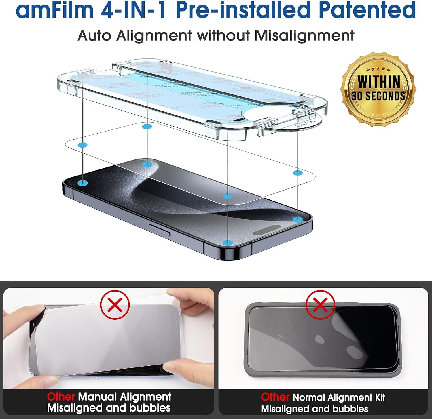 Tempered Glass Screen Protector for iPhone 15 Pro Max – 2+2 Pack, Bubble Free, A