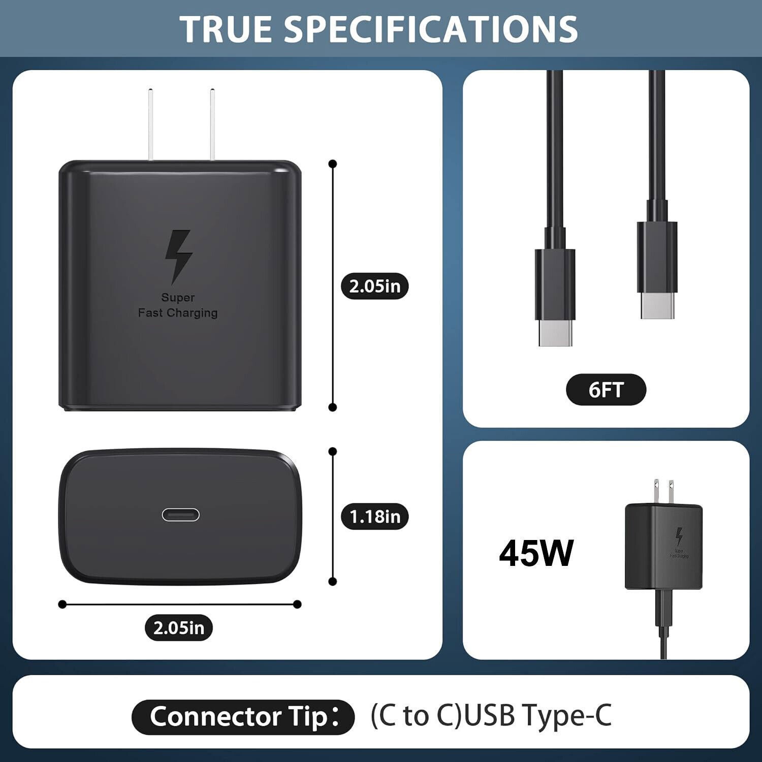 45W PD Super Fast Wall Charger+Type-C Cable For Samsung Galaxy S23 S22 S21 S20