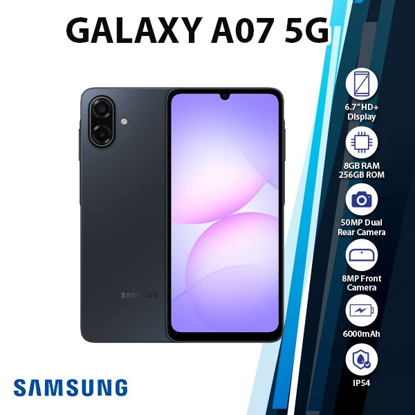 Samsung Galaxy A07 5G Android Cell Phone (8GB+256GB/BLACK/Dual SIM/Unlocked)