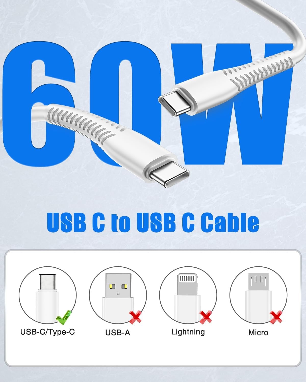 4-Pack 60W USB-C Fast Charger Cable for iPhone 17/15 Pro Max [3FT+6FT+10FT+10FT]