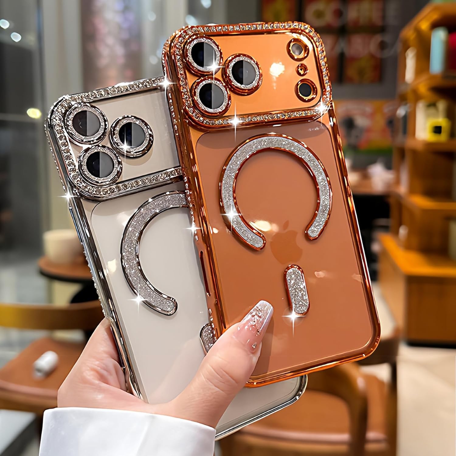 Glitter Diamond Magnetic Case for iPhone 17 Pro Max Clear Support Wireless Charg
