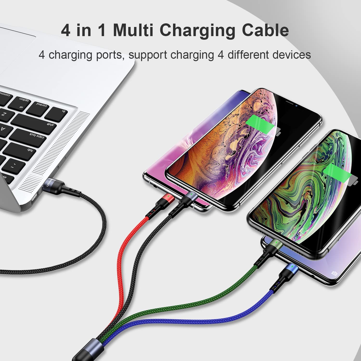 2 Pack 4FT Multi Charging Cable for Galaxy S20/S10/S9/S8/S7