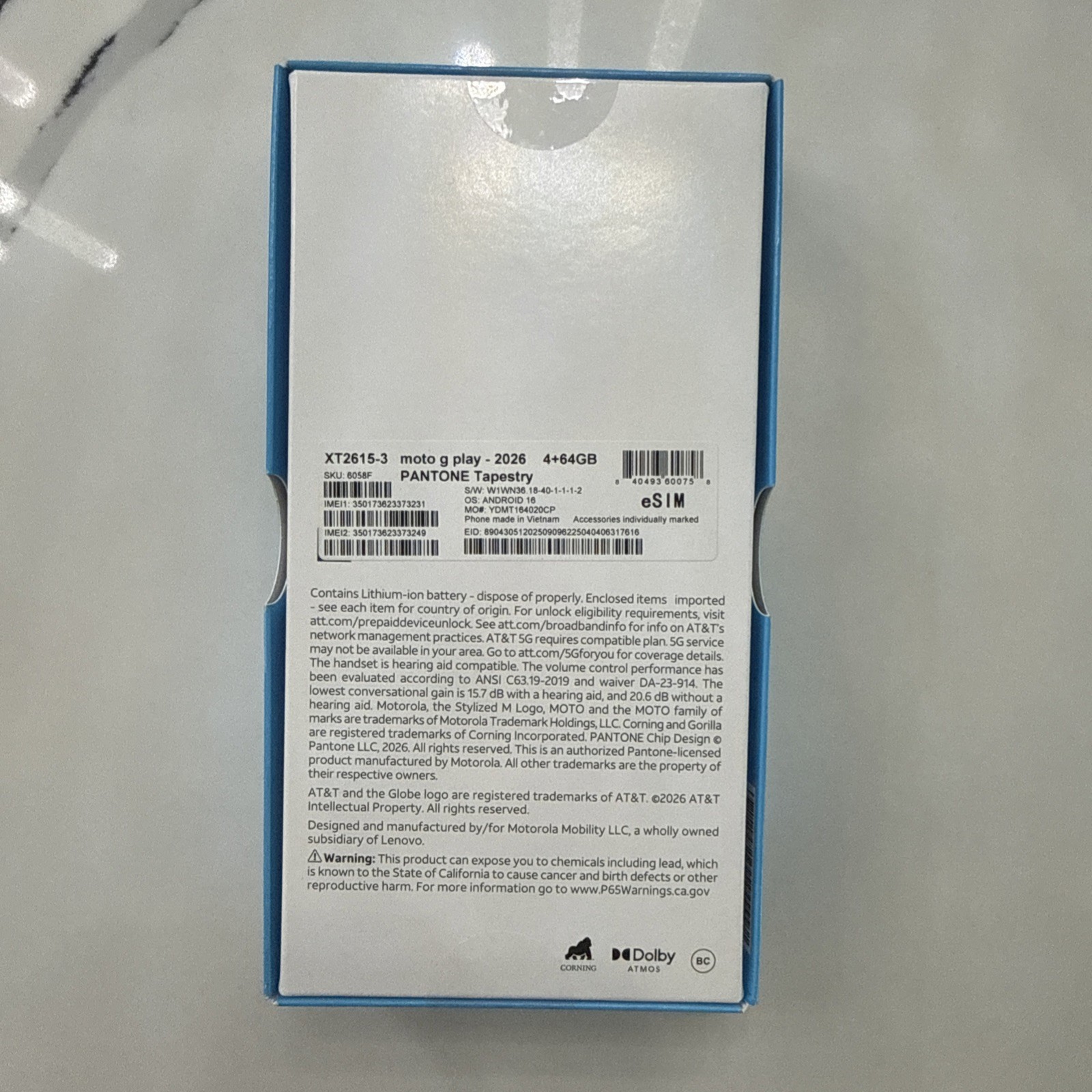 NEW Motorola Moto G Play 2026 64GB 5G AT&T Clean IMEI Never Activated