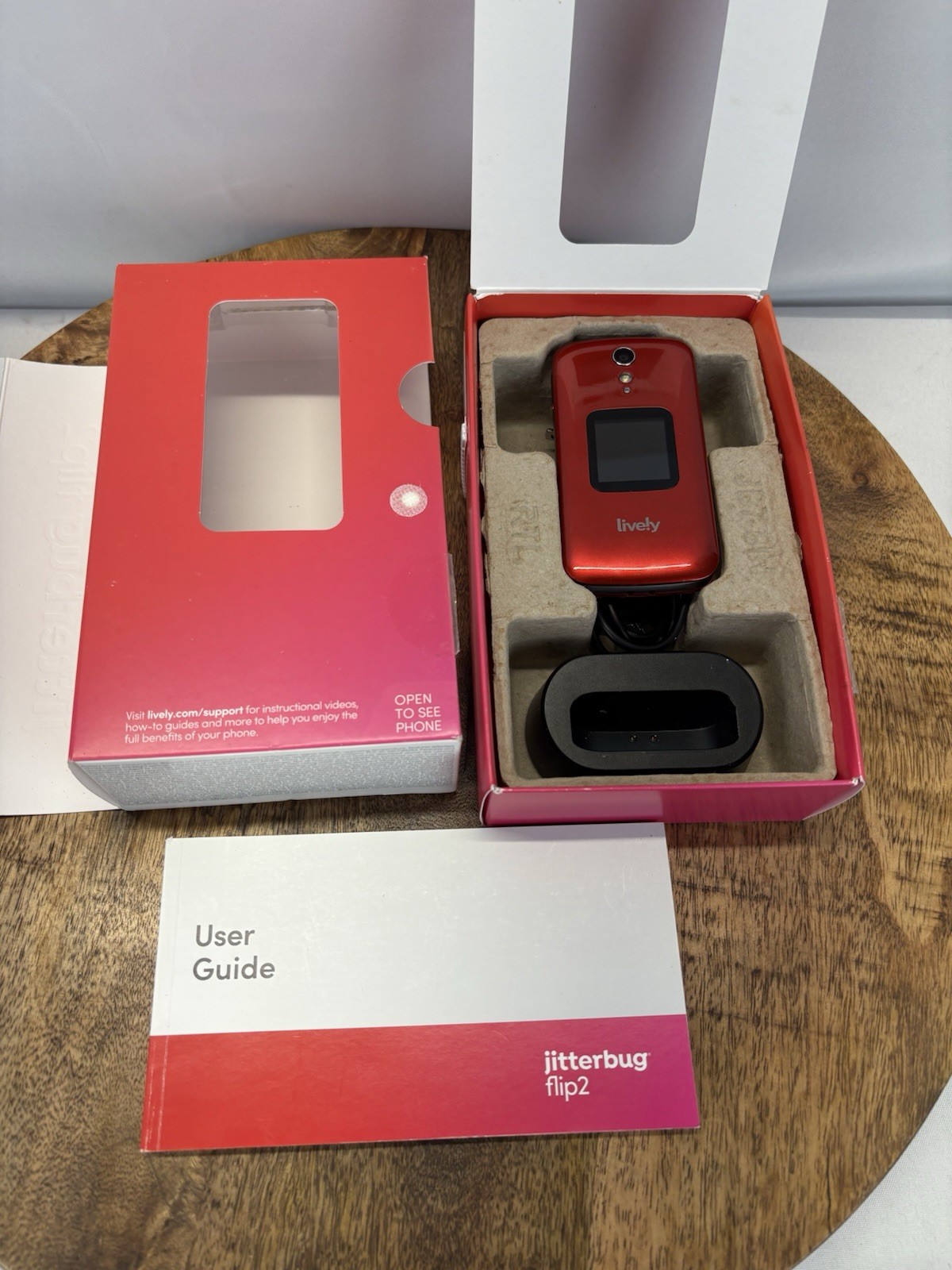 Jitterbug Lively Red Flip 2 Cell Phone with Cord For Seniors