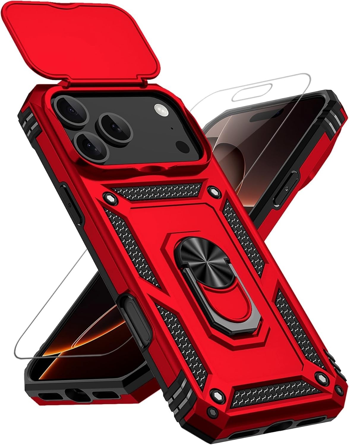 iPhone 17 Pro Max Case with Slide Camera Cover & Kickstand, Military Grade Black