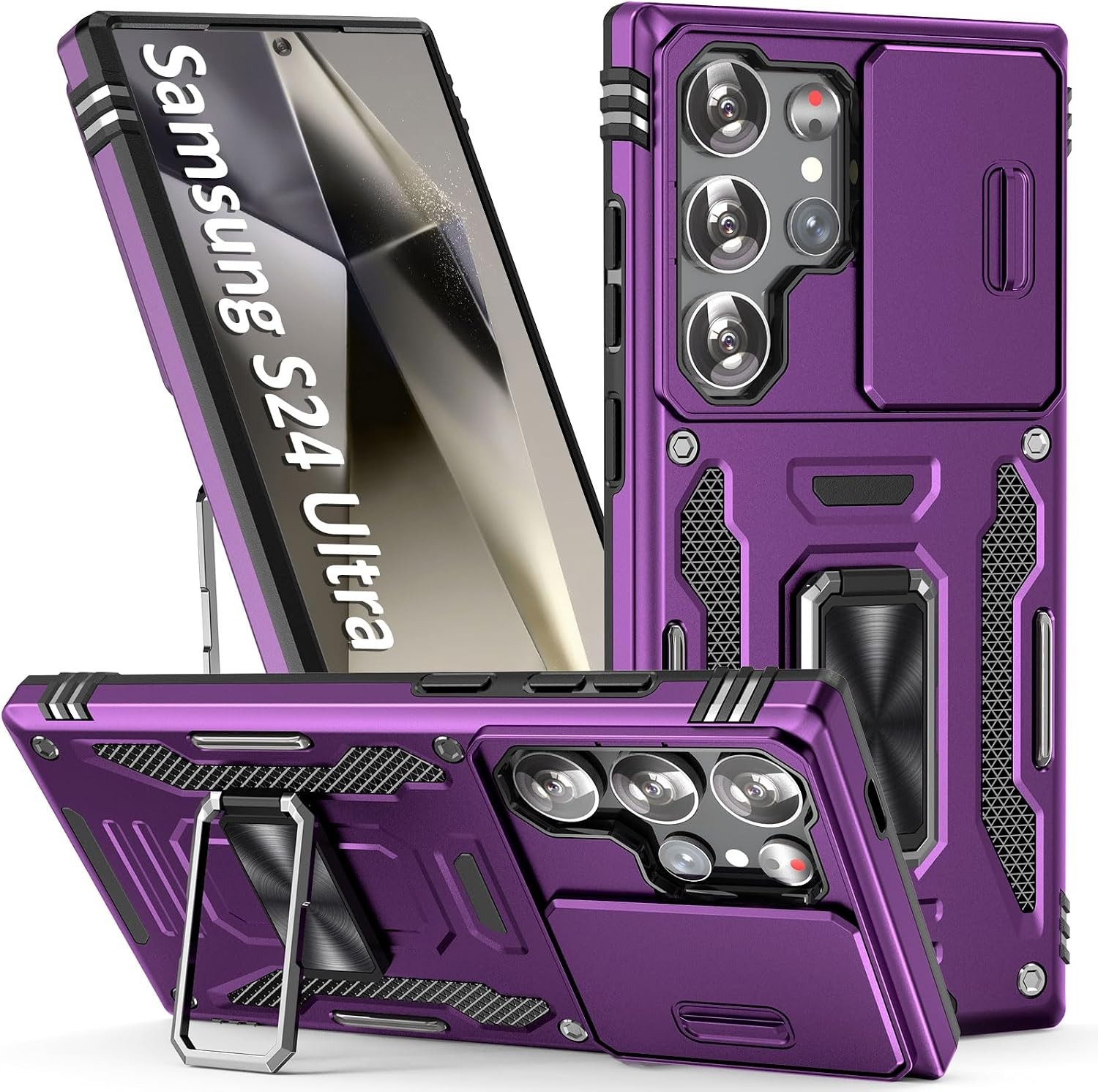 Case for Samsung Galaxy S24 Ultra with Kickstand Ring Camera Cover Magnetic Moun