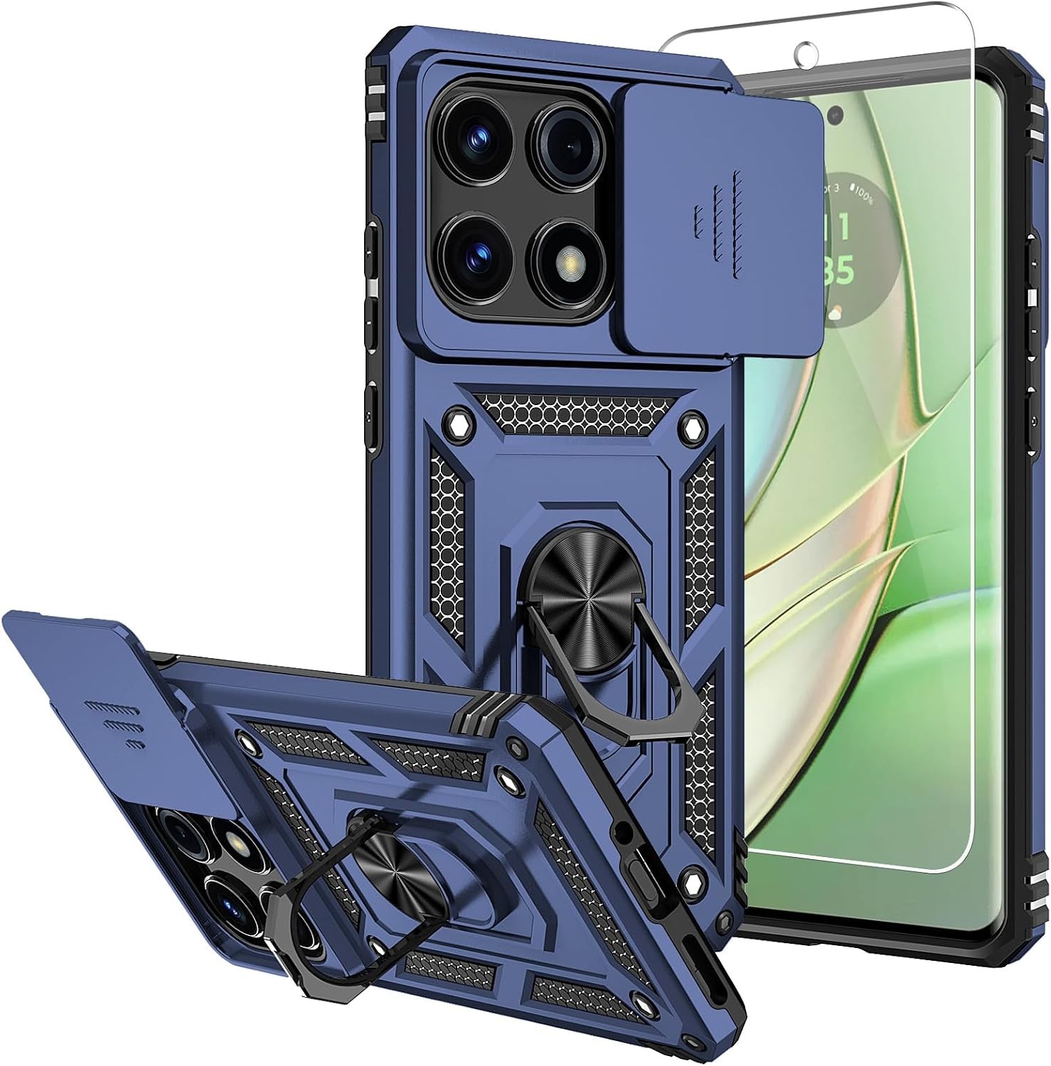 Blue Protective Case for Motorola Edge 2025 with Camera Cover and Screen Protect