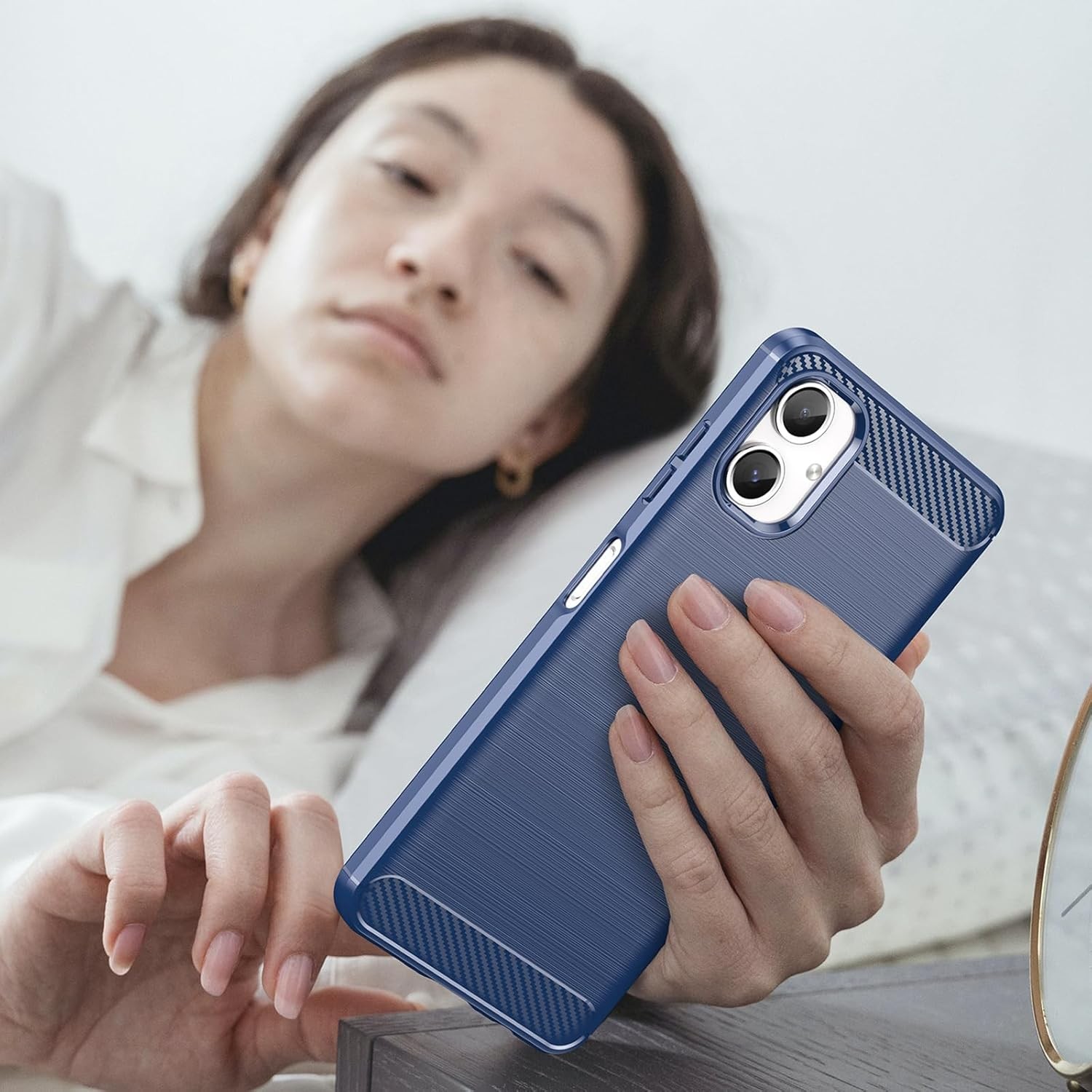 Case for Galaxy A06 Samsung A06 Matte Carbon Fiber Soft TPU Anti-Slip Cover, Blu