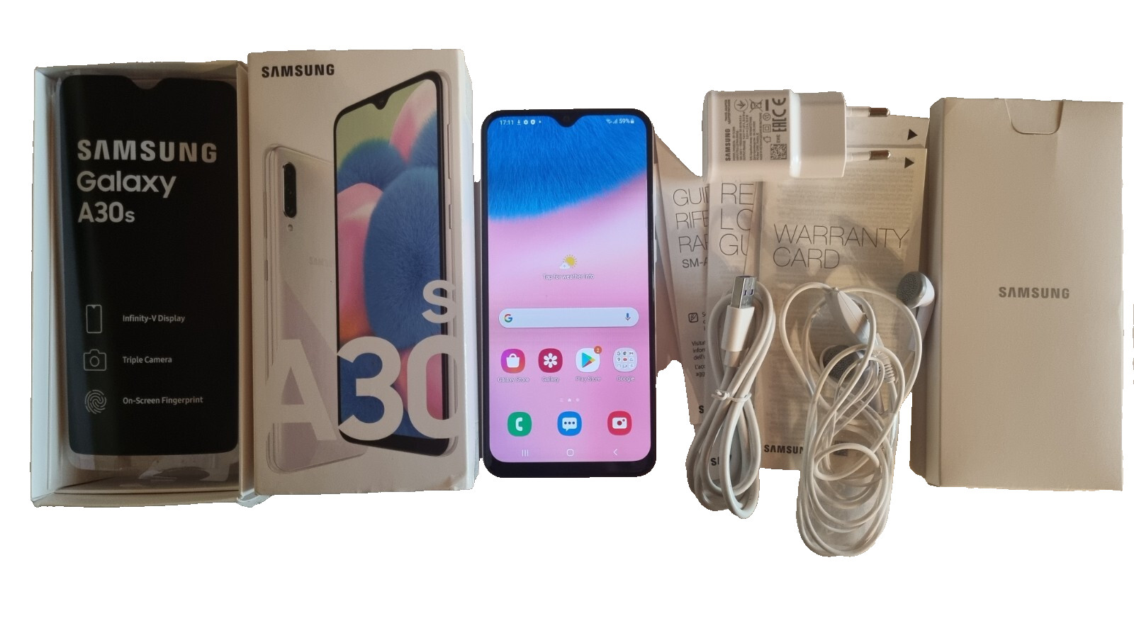 SAMSUNG GALAXY A30s white 128GB dual sim UNLOCKED 25MP CAM original bundles A+