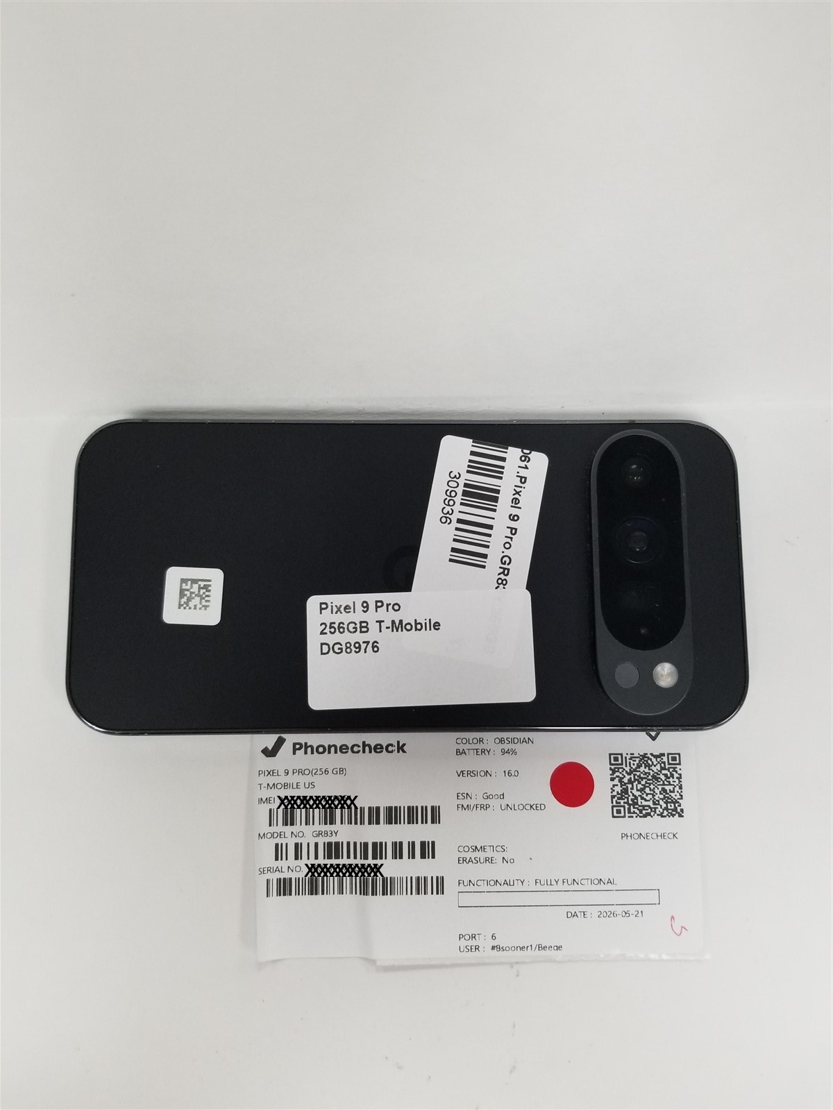 Google Pixel 9 Pro 256gb Obsidian GR83Y (T-Mobile) Fully Functional DG8976