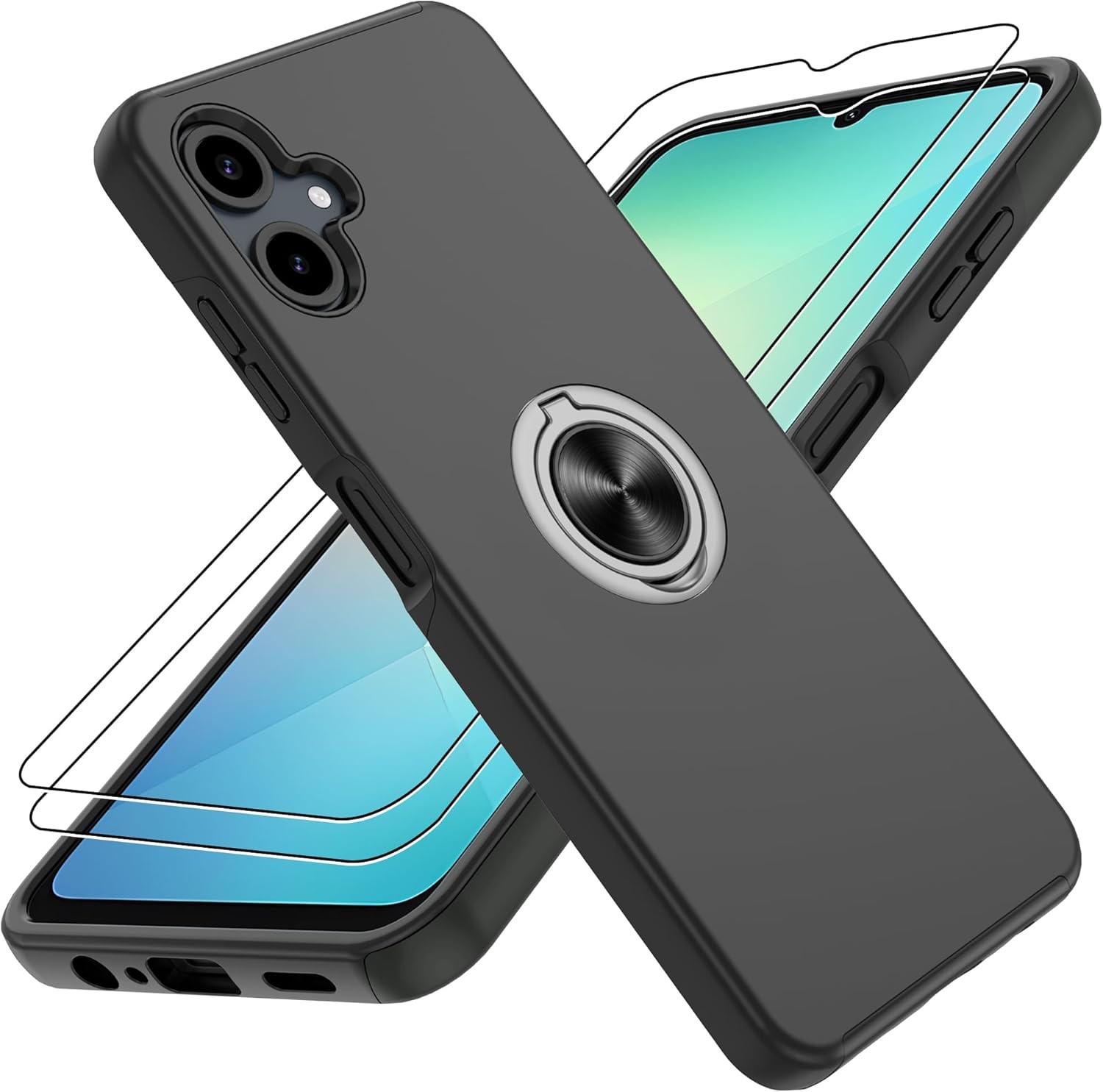 Galaxy A06 Case with HD Screen Protector×2, Shockproof Phone Case Black