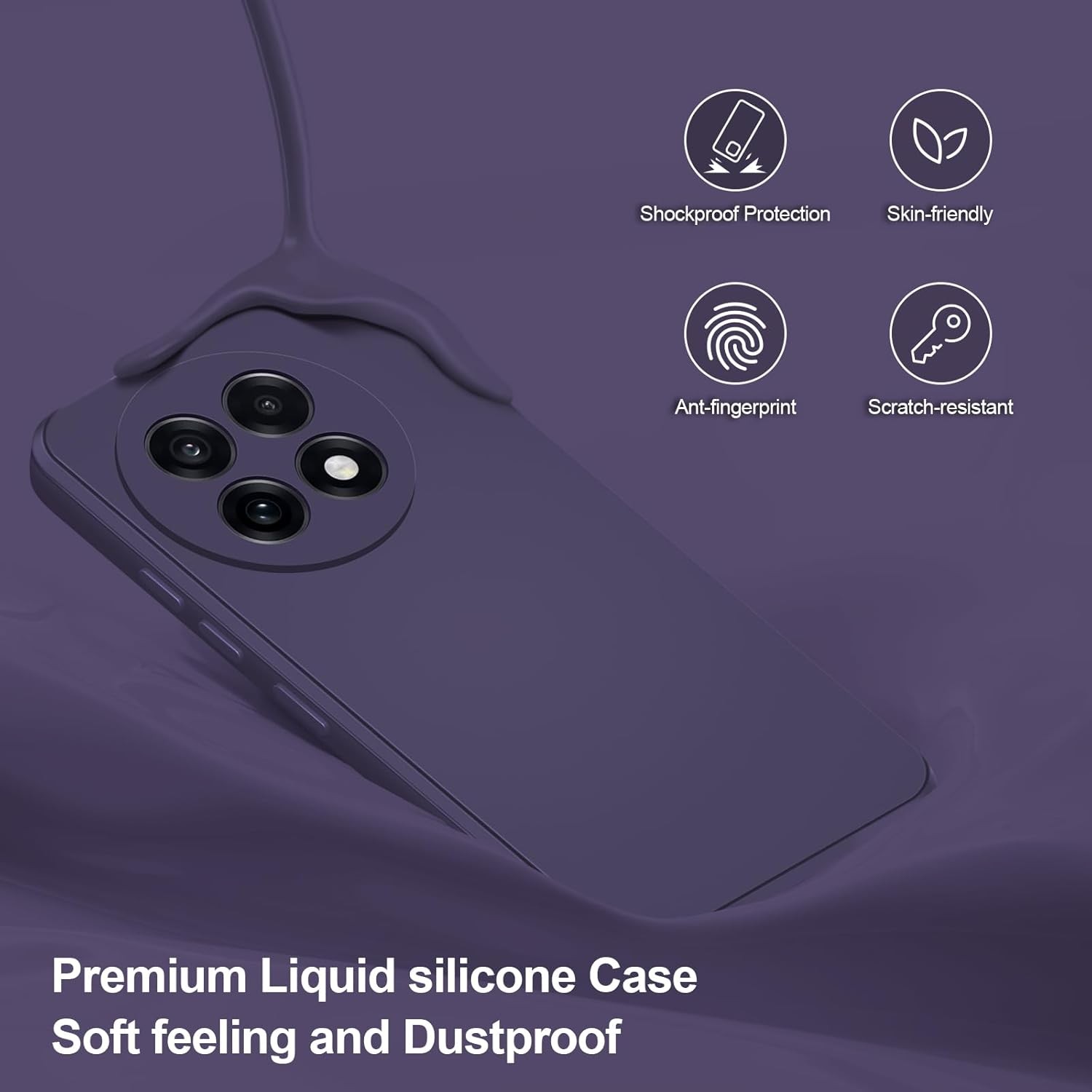 Case for OnePlus 13R, Soft Silicone Shockproof Slim Cover with Deep Purple Linin