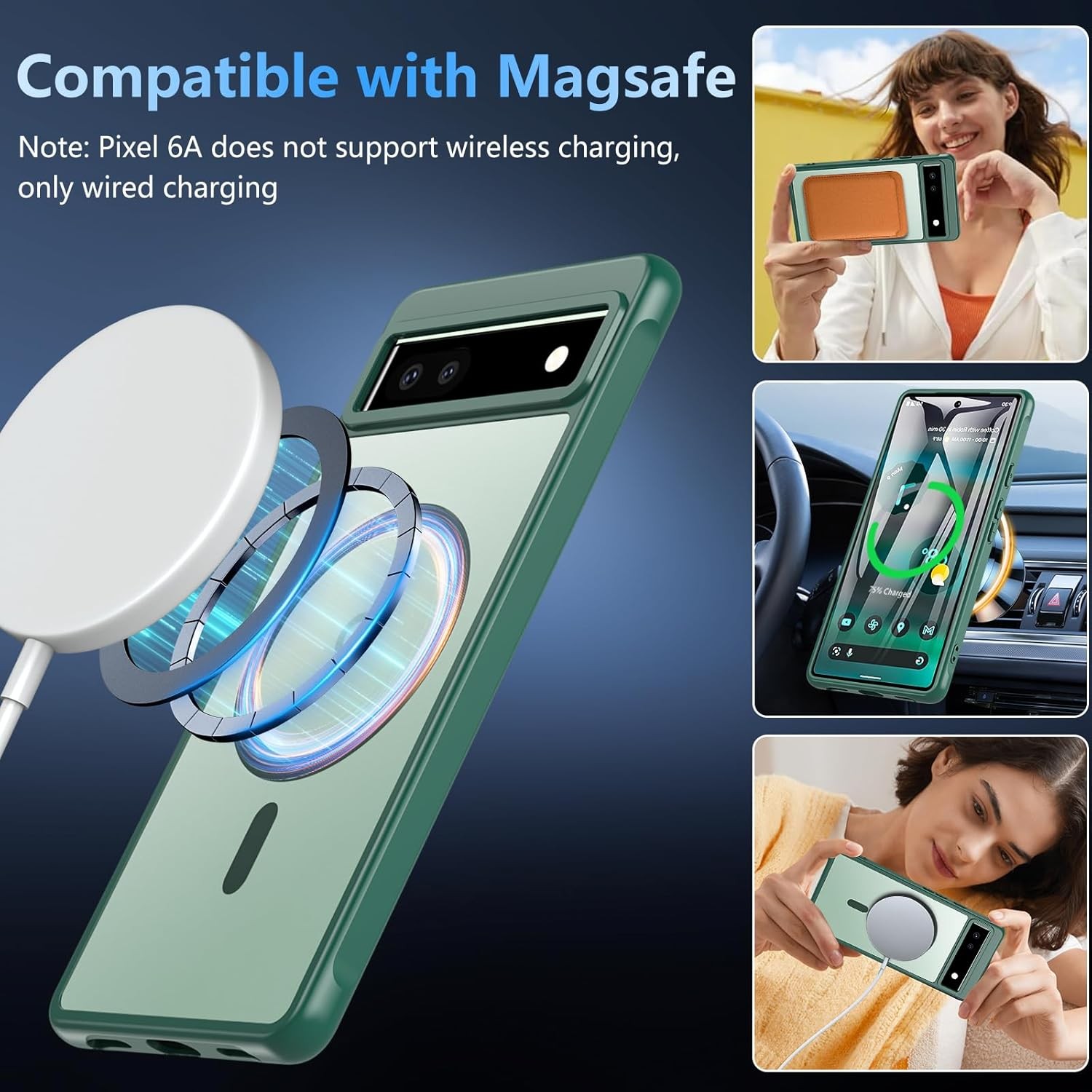 Magnetic Case for Google Pixel 6a with Screen Protector, Military Grade Drop Pro
