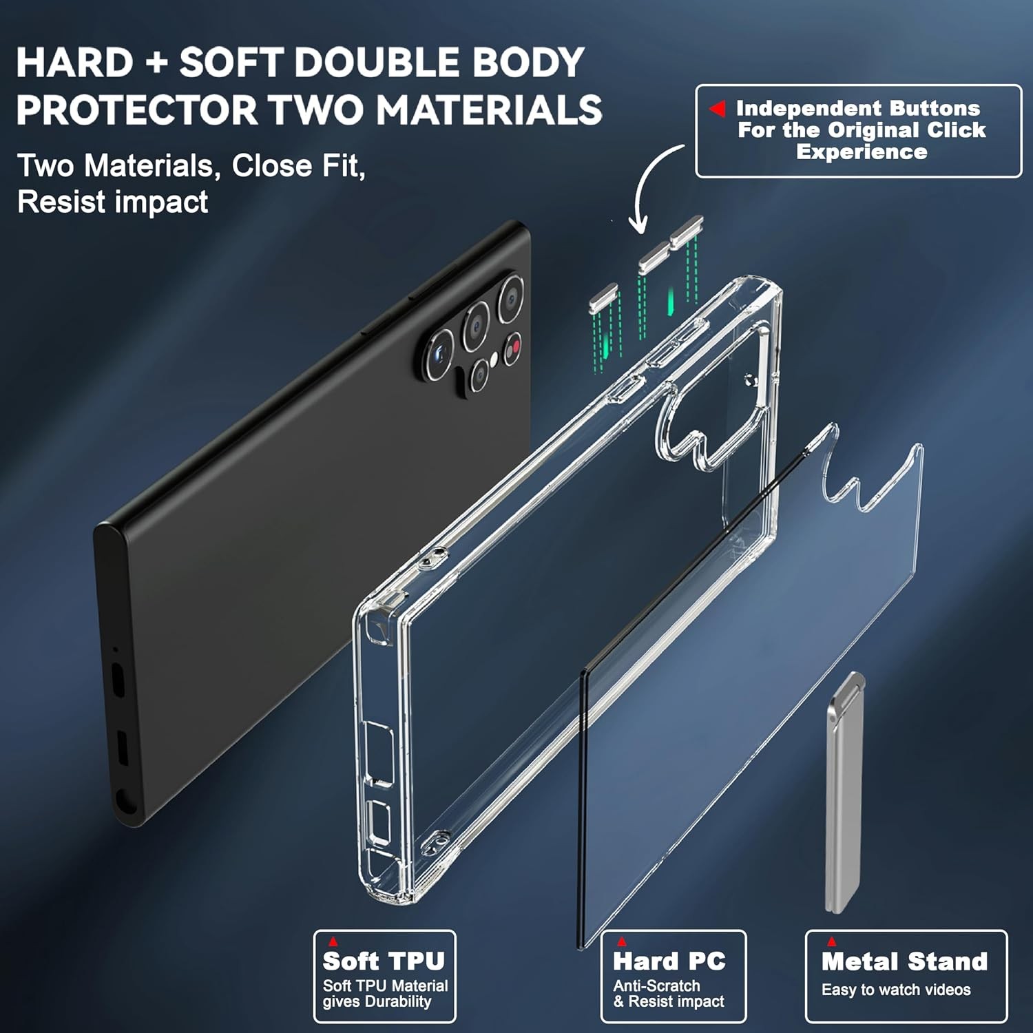 3PCS Kickstand Case & Bumper for Samsung Galaxy S24 Ultra Slim Shockproof Design