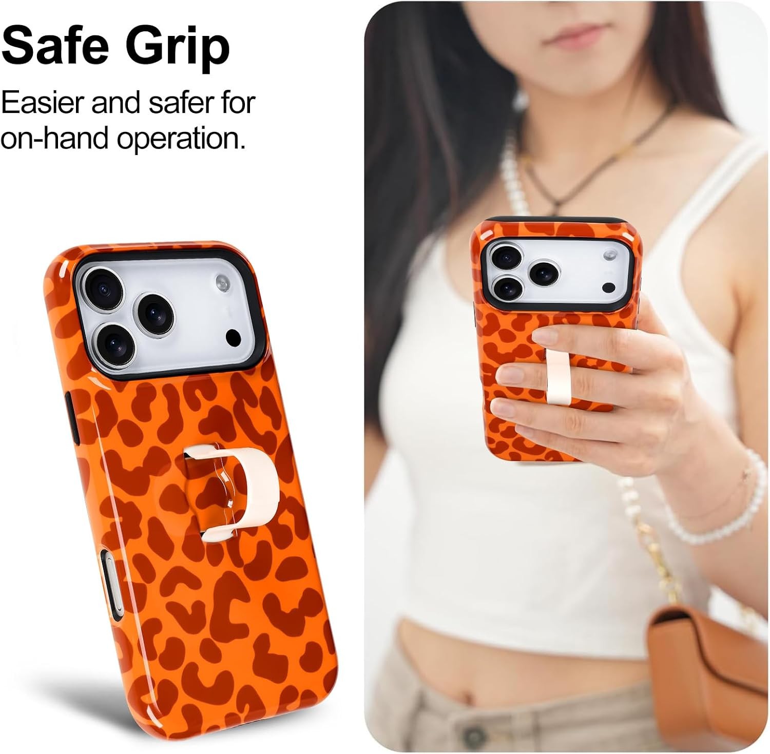 iPhone 17 Pro Max Case with Finger Strap Kickstand, Stylish Chic Leopard Cheetah