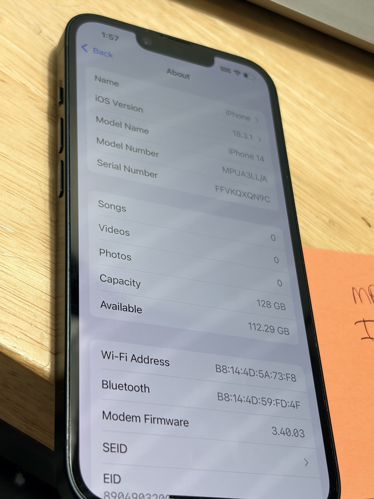Apple iPhone 14 – 128GB – MPUA3LL/A Midnight Black (Verizon) A2649 Factory Reset